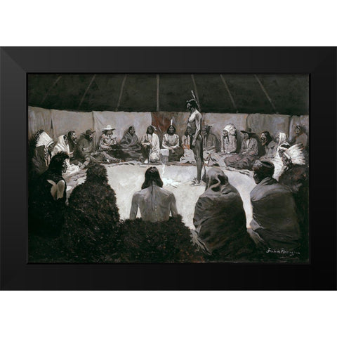 I Will Tell the White Man Black Modern Wood Framed Art Print by Remington, Frederic