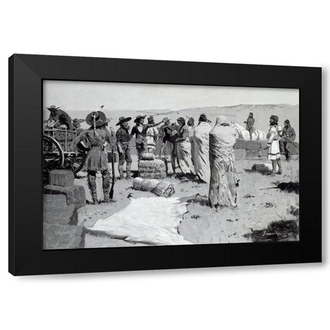 The Interpreter Waved at the Youth Black Modern Wood Framed Art Print with Double Matting by Remington, Frederic