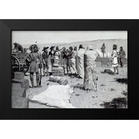 The Interpreter Waved at the Youth Black Modern Wood Framed Art Print by Remington, Frederic
