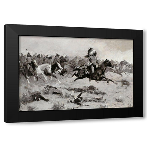Rushing Red Lodges Passed through the Line Black Modern Wood Framed Art Print by Remington, Frederic