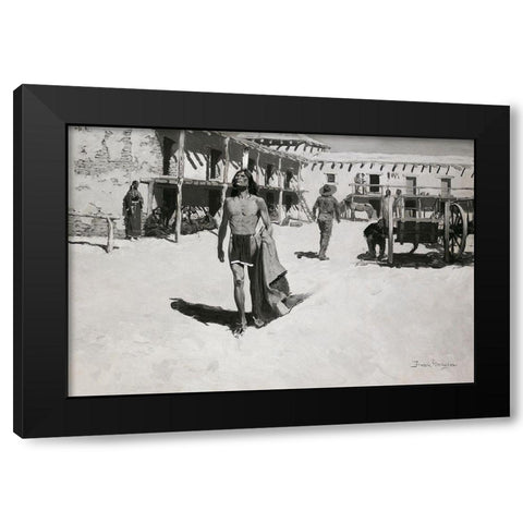 Nothing But Cheerful Looks Followed the Bat Black Modern Wood Framed Art Print by Remington, Frederic