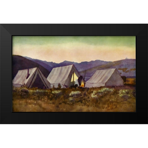 Evening camp from Rod Gun and Perch 1914 Black Modern Wood Framed Art Print by Blomfield, James