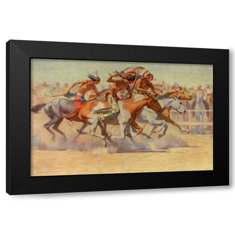 Indians Racing from Scribners 54 1904 Black Modern Wood Framed Art Print with Double Matting by Dunton, William