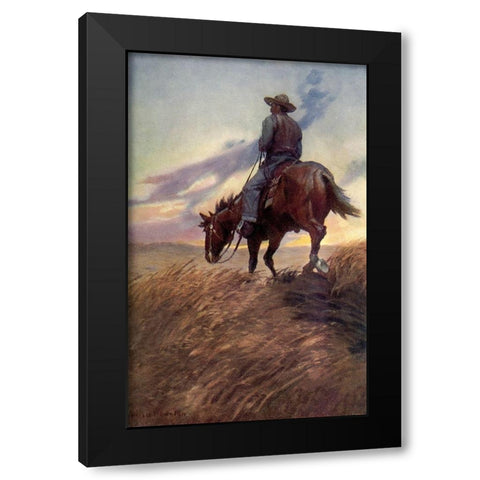 Horse in Sunset from Winston of the Prairie 1907 Black Modern Wood Framed Art Print with Double Matting by Dunton, William