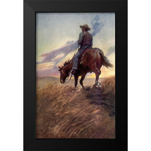 Horse in Sunset from Winston of the Prairie 1907 Black Modern Wood Framed Art Print by Dunton, William