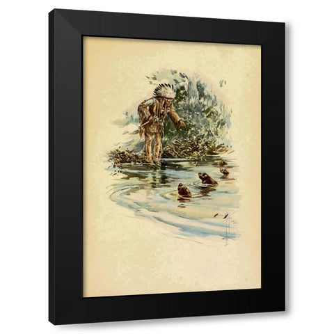 Indian and otters from The Song of Hiawatha 1906 Black Modern Wood Framed Art Print with Double Matting by Fisher, Harrison