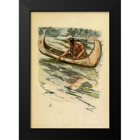 Indian canoe from The Song of Hiawatha 1906 Black Modern Wood Framed Art Print by Fisher, Harrison