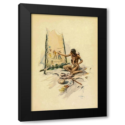 Indian painting from The Song of Hiawatha 1906 Black Modern Wood Framed Art Print with Double Matting by Fisher, Harrison