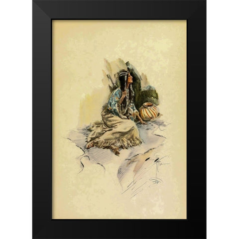 Indian Woman with pot from The Song of Hiawatha 1906 Black Modern Wood Framed Art Print by Fisher, Harrison