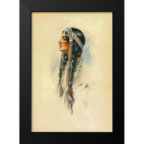 Indian Woman from The Song of Hiawatha 1906 Black Modern Wood Framed Art Print by Fisher, Harrison