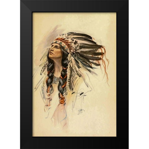 Indian with Head Dress from The Song of Hiawatha 1906 Black Modern Wood Framed Art Print by Fisher, Harrison