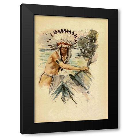 Indian with Head Dress from The Song of Hiawatha 1907 Black Modern Wood Framed Art Print with Double Matting by Fisher, Harrison