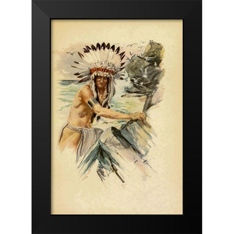 Indian with Head Dress from The Song of Hiawatha 1907 Black Modern Wood Framed Art Print by Fisher, Harrison