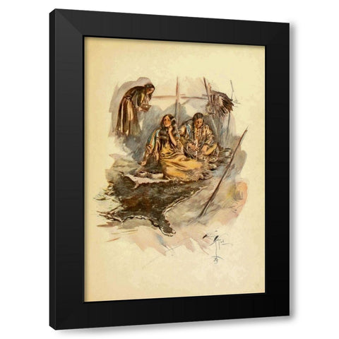 Indian women preparing food from The Song of Hiawatha 1906 Black Modern Wood Framed Art Print with Double Matting by Fisher, Harrison