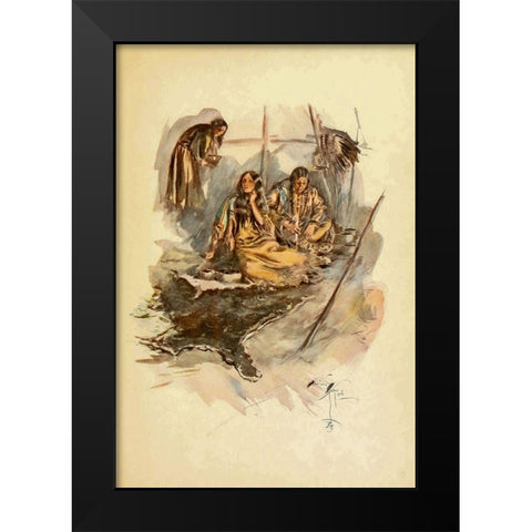 Indian women preparing food from The Song of Hiawatha 1906 Black Modern Wood Framed Art Print by Fisher, Harrison