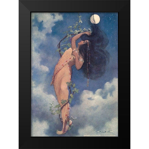From the full moon fell Nokomis from Story of Hiawatha 1910 Black Modern Wood Framed Art Print by Kirk, Maria