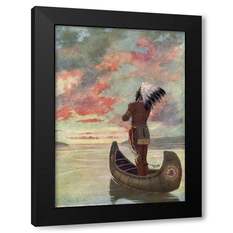 Hiawatha sailed into the fiery sunset from Story of Hiawatha 1910 Black Modern Wood Framed Art Print with Double Matting by Kirk, Maria