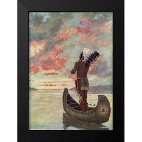 Hiawatha sailed into the fiery sunset from Story of Hiawatha 1910 Black Modern Wood Framed Art Print by Kirk, Maria