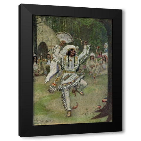 He began his mystic dances from Story of Hiawatha 1910 Black Modern Wood Framed Art Print with Double Matting by Kirk, Maria