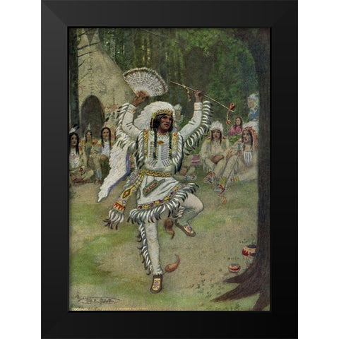 He began his mystic dances from Story of Hiawatha 1910 Black Modern Wood Framed Art Print by Kirk, Maria