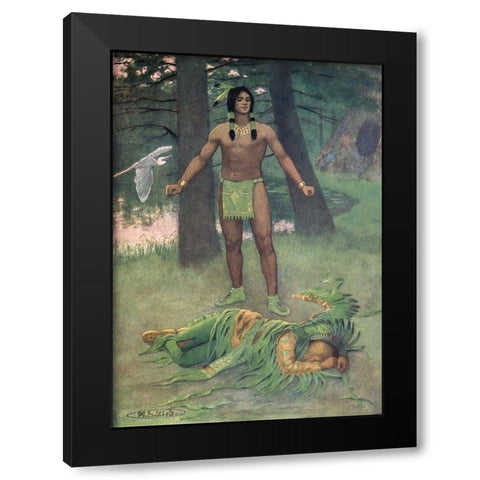 He lay there dead from Story of Hiawatha 1910 Black Modern Wood Framed Art Print with Double Matting by Kirk, Maria