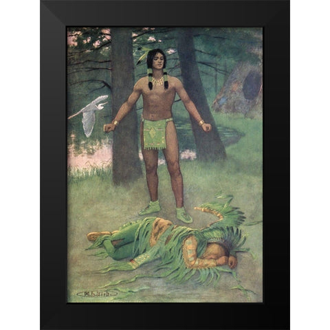 He lay there dead from Story of Hiawatha 1910 Black Modern Wood Framed Art Print by Kirk, Maria