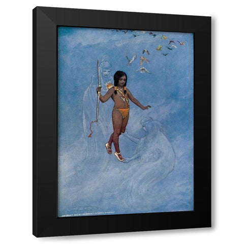 He was held by unseen hands from Story of Hiawatha 1910 Black Modern Wood Framed Art Print by Kirk, Maria