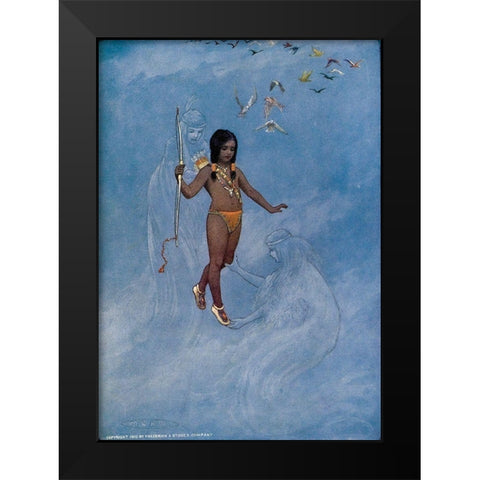 He was held by unseen hands from Story of Hiawatha 1910 Black Modern Wood Framed Art Print by Kirk, Maria