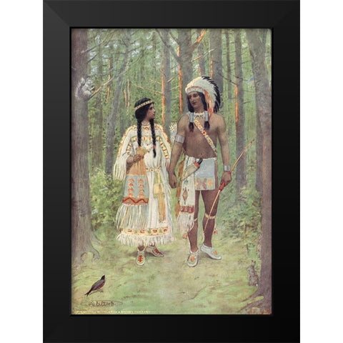 Pleasant was the journey homeward from Story of Hiawatha 1910 Black Modern Wood Framed Art Print by Kirk, Maria
