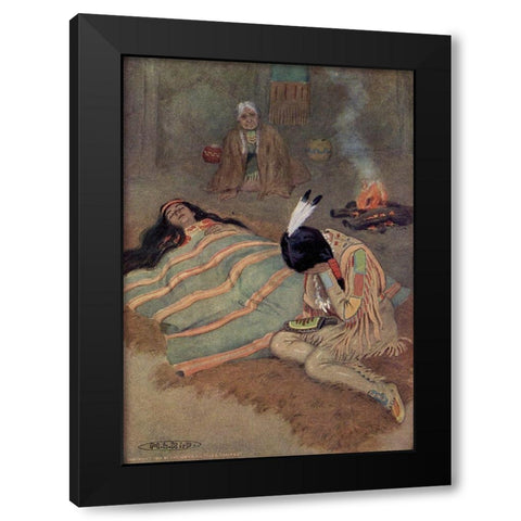 Seven long days and nights he sat there from Story of Hiawatha 1910 Black Modern Wood Framed Art Print with Double Matting by Kirk, Maria