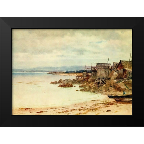 Pescadera-Chinese fishing village in Monterey Bay-California 1914 Black Modern Wood Framed Art Print by Palmer, Sutton