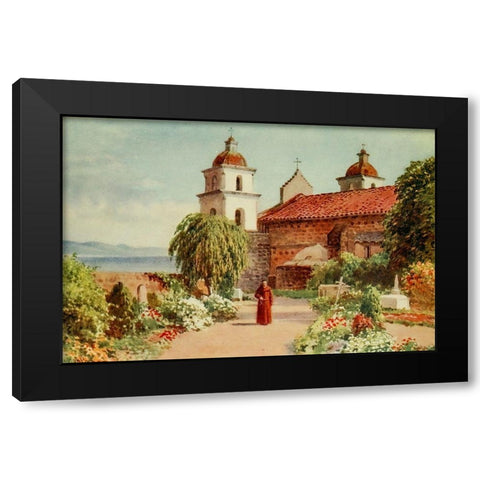 The Cemetery-Santa Barbara Mission-California 1914 Black Modern Wood Framed Art Print with Double Matting by Palmer, Sutton