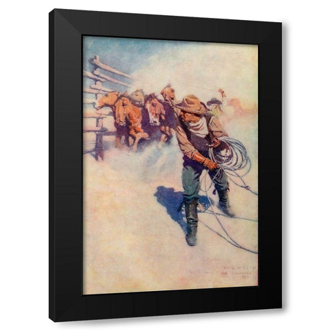 A day with the round up Black Modern Wood Framed Art Print with Double Matting by Wyeth, Newell