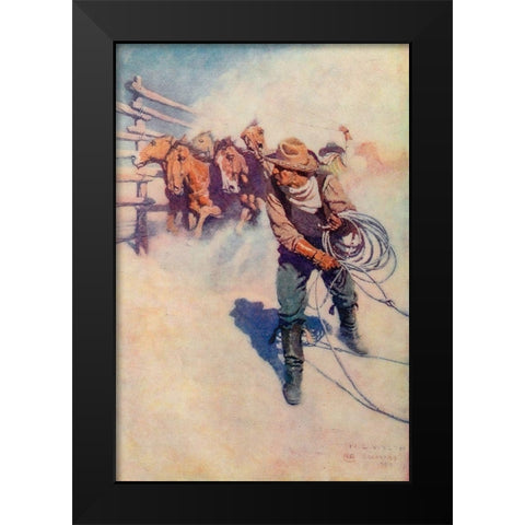 A day with the round up Black Modern Wood Framed Art Print by Wyeth, Newell