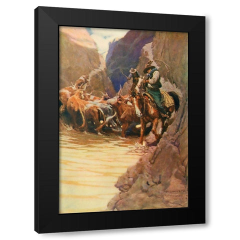 Rounding up Black Modern Wood Framed Art Print with Double Matting by Wyeth, Newell