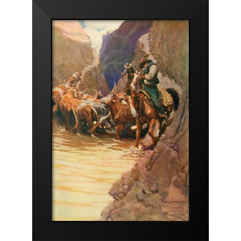 Rounding up Black Modern Wood Framed Art Print by Wyeth, Newell