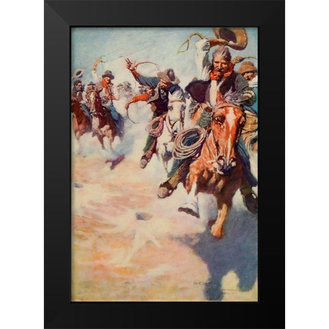 The wild race for dinner Black Modern Wood Framed Art Print by Wyeth, Newell