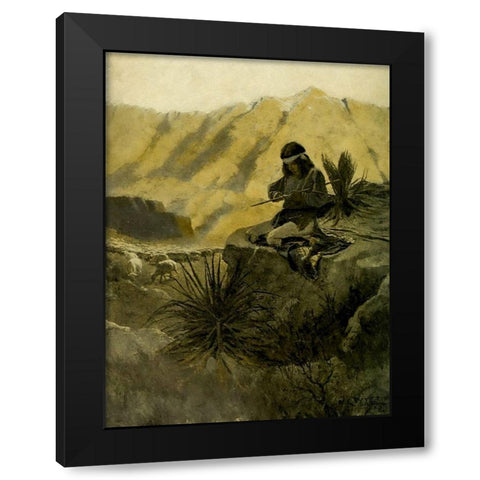 Navajo herder in the foothills Black Modern Wood Framed Art Print with Double Matting by Wyeth, Newell