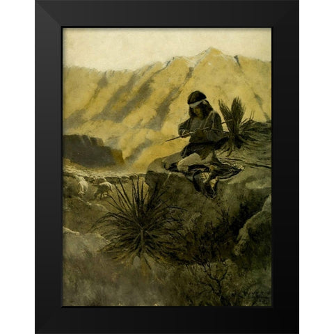Navajo herder in the foothills Black Modern Wood Framed Art Print by Wyeth, Newell