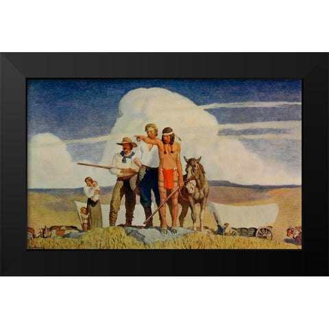 Pioneers-the opening of the prairies Black Modern Wood Framed Art Print by Wyeth, Newell