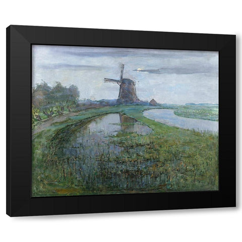 Oostzijdse Mill along the River Gein by Moonlight Black Modern Wood Framed Art Print with Double Matting by Mondrian, Piet