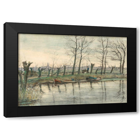 Amsterdam Skyline Viewed from the West Black Modern Wood Framed Art Print by Mondrian, Piet