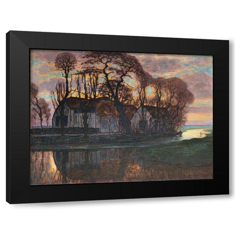 Farm Near Duivendrecht-in the Evening Black Modern Wood Framed Art Print by Mondrian, Piet