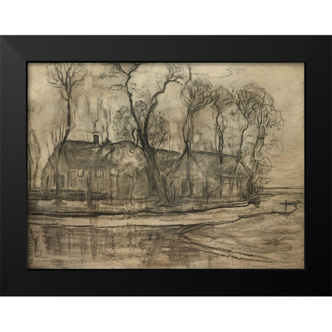 Farm Near Duivendrecht-The Sea Black Modern Wood Framed Art Print by Mondrian, Piet