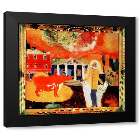 Cow in Moscow 1912 Black Modern Wood Framed Art Print with Double Matting by Kandinsky, Wassily