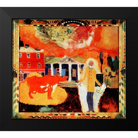 Cow in Moscow 1912 Black Modern Wood Framed Art Print by Kandinsky, Wassily