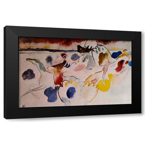 Horsemen on the shore c.1910 Black Modern Wood Framed Art Print with Double Matting by Kandinsky, Wassily