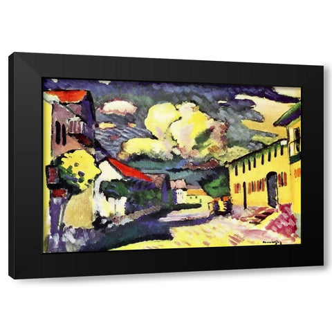 Village Street Black Modern Wood Framed Art Print by Kandinsky, Wassily