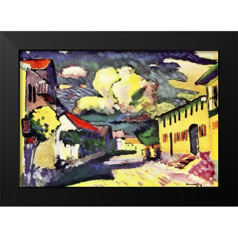 Village Street Black Modern Wood Framed Art Print by Kandinsky, Wassily