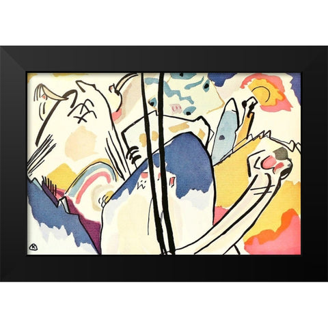 Watercolour sketch for comp.4 Black Modern Wood Framed Art Print by Kandinsky, Wassily